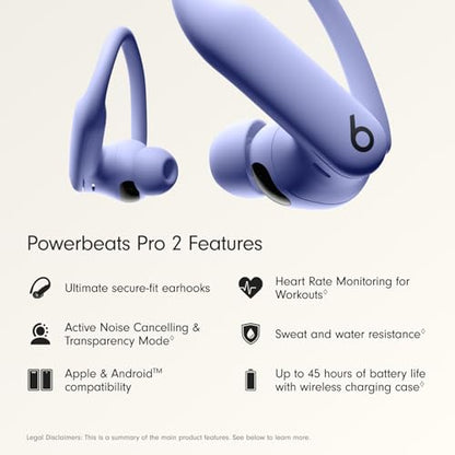 Beats Powerbeats Pro 2 - Wireless Noise Cancelling Workout Earbuds with Secure- Fit Earhooks, Up to 45-Hour Battery with Charging Case, Sweat & Water Resistant, Heart Rate Monitoring - Hyper Purple - color: Hyper Purple, style: Powerbeats Pro 2