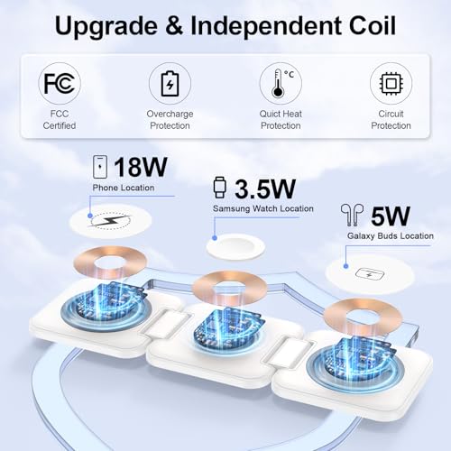 Wireless Charger Samsung, 3 in 1 Travel Charging Station Fast Charging Pad - color: White