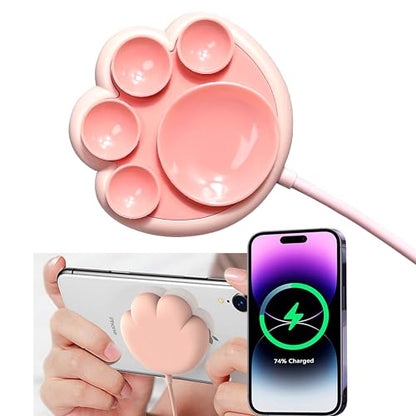 Pink Cat Paw Wireless Charger - 15W Fast Charging for iPhone & Samsung, for Cat Lovers, Best Friends & Teens (Adorable Design)(No AC Adapter) (Pink) - color: Pink