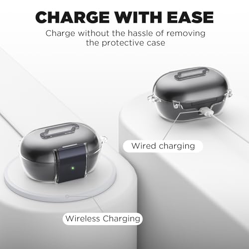 for Bose New QuietComfort Earbuds Case (2024), TPU Protective Cover with Phone Holder Stand & Double Safety Lock, Supports Wireless Charging, Includes Carabiner and Cleaning Pen (Transparent) - color: Transparent