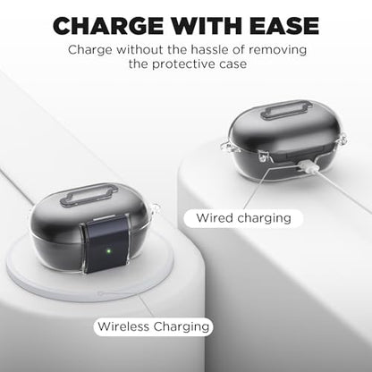 for Bose New QuietComfort Earbuds Case (2024), TPU Protective Cover with Phone Holder Stand & Double Safety Lock, Supports Wireless Charging, Includes Carabiner and Cleaning Pen (Transparent) - color: Transparent
