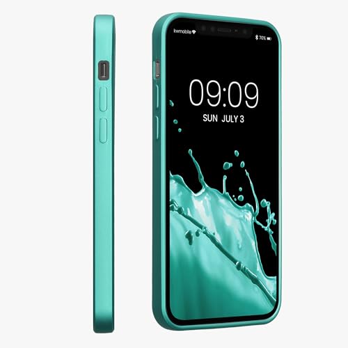 kwmobile Case Compatible with Apple iPhone 12 / iPhone 12 Pro Case - Soft Slim Metallic TPU Silicone Cover - Metallic Turquoise - color: metallic turquoise