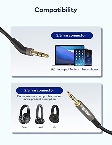 Mr Rex 3.5mm to 2.5mm Aux Cable Cord for Bose 700 QuietComfort QC45 QC35II QC35 QC25 Noise Cancelling Headphones, JBL E45BT E55BT E65BTNC Bluetooth Earphone, Audio Replacement Wire (1-Pack, 16FT) - size: 1-Pack, 16FT