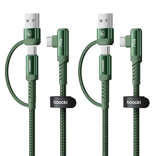 240W USB C to USB C Cable 10FT 2Pack, 2-in-1 Right Angle, Fast Charging - color: Green