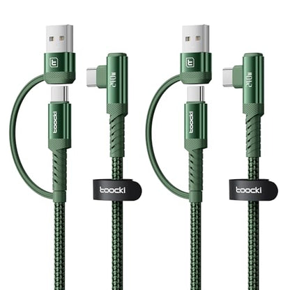 240W USB C to USB C Cable 10FT 2Pack, 2-in-1 Right Angle, Fast Charging - color: Green