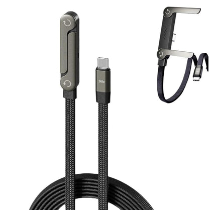 Invisible Holder Charger Cable with Stand, 240W Braided Fast Charge Cable with Built-in Phone Stand, 2-in-1 Invisible Holder Charger Cable for Gaming Office Travel