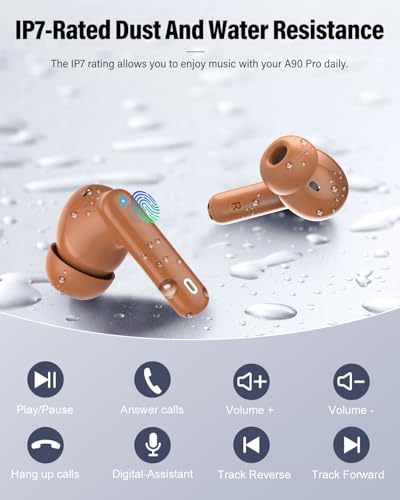 Wireless Earbuds, Bluetooth 5.4 Headphones Bass Stereo/Clear Calls, Brown - color: Brown