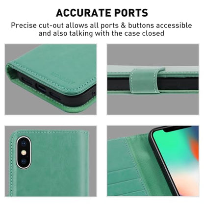 MONASAY Wallet Case for iPhone X/Xs with 3 Card Holders - Mint | Kickstand,RFID Blocking,6.6 feet of shock absorption,PU Leather,Strong Magnetic Closure,Fits 5.8 inch ONLY,screen Protector - color: Mint