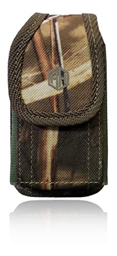 Military Grade Cell Phone Case, Camo Rugged Pouch Holster Nylon Metal Flip Phone Belt Case Fits Kyocera Cadence S2720, DuraXTP, DuraXV LTE, DuraXV Plus, DuraXE, Most Large FLIP Phones & Insulin Pumps - color: Vertical Flip Phone Camo Large