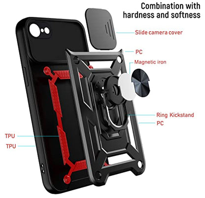 RKINC Case for iPhone SE 3 2, iPhone 7, 8 Case with Slide Camera Cover & Rotated Ring Kickstand Military Grade Shockproof with Magnetic Car Mount Holder Cover, Navy Blue - color: Navy Blue, size: iPhone SE 3 2, iPhone 7, 8
