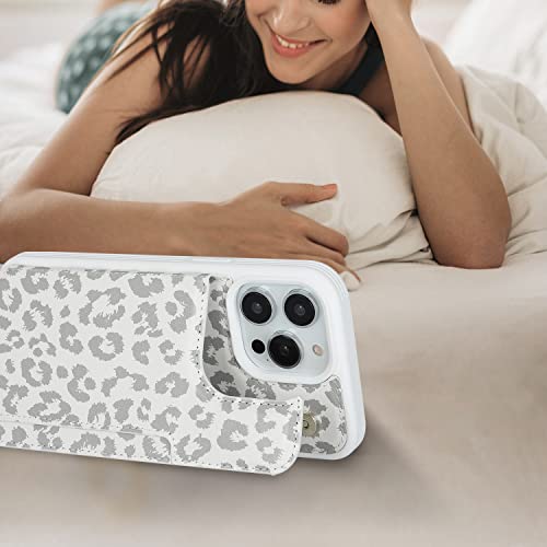 iCoverCase Compatible with iPhone 13 Pro Case with Card Holder, Wallet Phone Case for Women Men RFID Blocking PU Leather Protective Case 6.1 Inch (Gray Leopard) - color: Gray Leopard