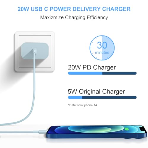 Extra Long 10FT iPhone 14 13 12 Charger Fast Charging 2-Pack 20W Super Fast Charger with Long Fast Charging Cable for iPhone 14/13/12/11 Pro Max,14 Plus,Mini,Pro/XS/SE/XR/iPad - Blue - color: Blue