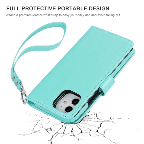 Bocasal Detachable Wallet Case Card Holder for iPhone 12/12 Pro, Light Blue | Kickstand Card Slots Holder PU Leather Magnetic Shockproof Wrist Strap Removable Flip Protective Cover 6.1 inch - color: Light Blue