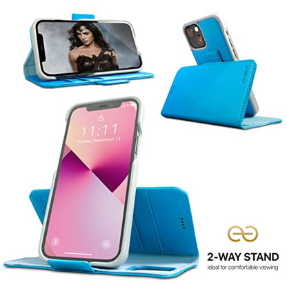 Dreem Vegan Leather Magnetic Detachable Wallet Case for iPhone 13 Mini | Built-in Phone Stand, RFID Blocking Card Holder Flip Cover, MagSafe Compatible, Gift Box [Fibonacci: Sky] - color: Sky, size: iPhone 13 Mini