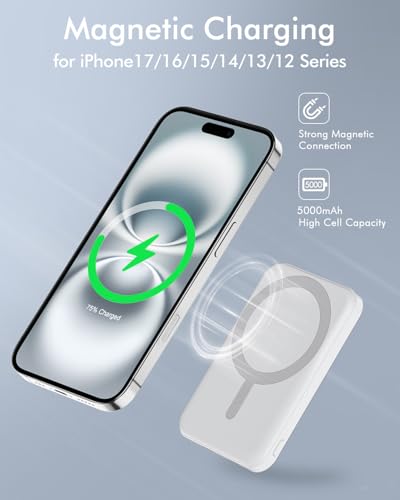 podoru for MagSafe Power Bank 5000mAh, Ultra-Slim Magnetic Portable Charger - color: Snow White