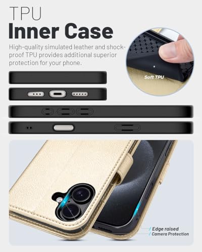 OCASE for iPhone 17 Wallet Case, Card Holder, Gold | RFID Blocking, Kickstand, Magnetic Closure, PU Leather Flip Folio, Shockproof TPU Shell, Protective Phone Cover (6.3") 2025 - color: Gold