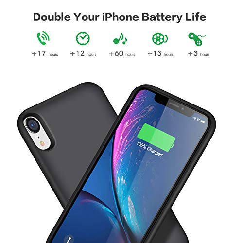 Battery Case for iPhone XR, 6800mAh Portable Charging Case for iPhone XR Rechargeable Backup External Battery Pack Extended Battery Protective Charger Case(6.1inch)-Black