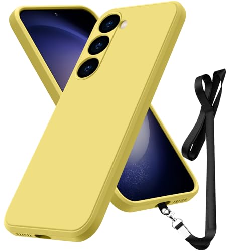 Compatible with Samsung Galaxy S23 Case 6.1 inch,Soft Touch | Silicone Full-Body Protective Case,Neck Lanyard Strap,Non-Yellowing Dropproof Protective Phone Cover Slim Thin,Yellow(1-85)
