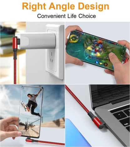 USB to USB C Cable Right Angle 3.1A Fast Charger Carplay 2-Pack 3.3ft Red - color: red, size: 3.3ft+3.3ft