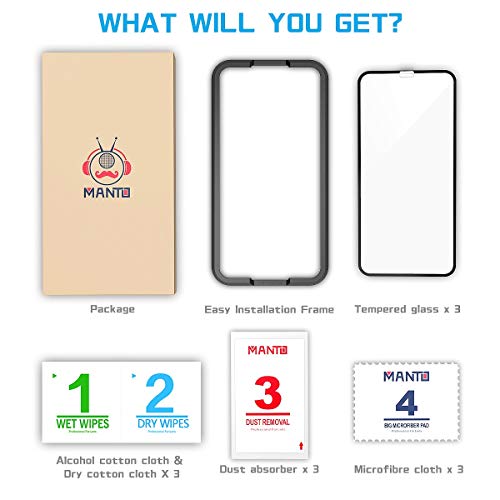 MANTO Screen Protector Compatible with iPhone 11 and iPhone XR 6.1 Inch Full Coverage Tempered Glass Film, 3D Touch, Anti Fingerprint, 3 Pack