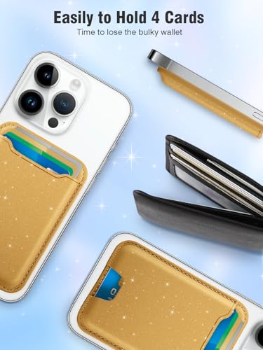 TopMade for Magsafe Wallet, 4 Card Holder, Strongest Magnetic Phone Wallet - color: Glitter Yellow