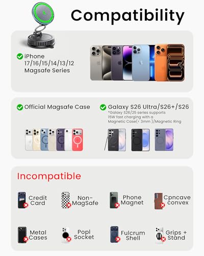 15W MagSafe Car Mount Charger, Vacuum Magnetic Phone Holders for Your Car