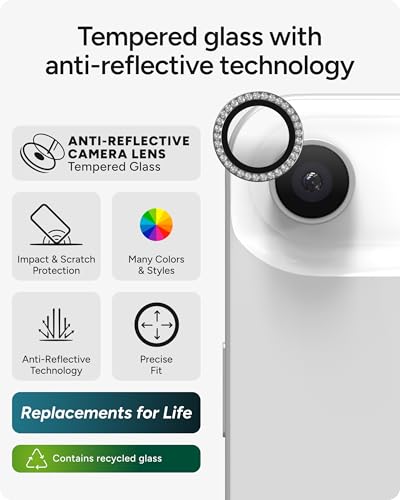 ZAGG iPhone Camera Lens Protector for iPhone Air - Diamond, Camera Ring, Maximum Impact & Scratch Protection, Anti-Reflective Technology, Smudge-Resistant, Precise Fit, Glass Elite - color: Diamond
