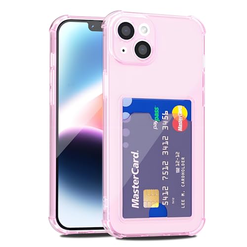 LoeoeL for iPhone 14 Case Wallet, Purse for Women Thin Slim Clear Phone Case with Card Holder Credit Card Slot, Transparent Soft TPU Silicone Cover with Hard Camera Cover Protection, Light Pink - color: Light Pink, size: 14