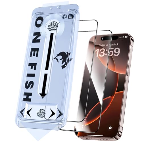 OneFish Screen Protector Glass for iPhone 14 Pro Max/ 15 Plus, 9H Glass Scratch Resistant, Dynamic Island Compatible, HD Clarity Tempered Film with Installation Frame, Easy Installation, 2Pack. - size: iPhone 14 Pro Max/15 Plus