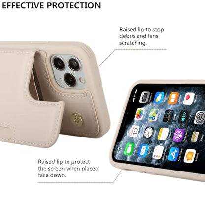 iCoverCase Compatible with iPhone 13 Pro Case with Card Holder, Wallet Phone Case for Women Men RFID Blocking PU Leather Protective Case 6.1 Inch (Beige) - color: Beige