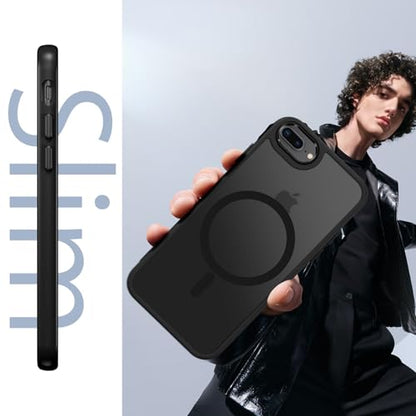 DUEDUE for iPhone 8 Plus Case, iPhone 7 Plus Case Magnetic[Compatible with Magsafe], Translucent Matte Back Protective Cover Anti-Scratch Shockproof Phone Case for iPhone 7 Plus/8 Plus, Black - color: Black