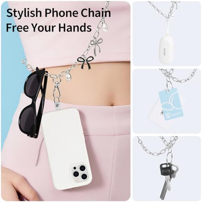 Phone Charm Detachable Metal Cellphone Wrist Strap for Women Girls, Cell Phone Lanyard - color: Long-silver