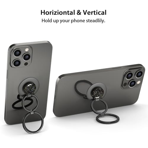 Phone Grip, Phone Ring Holder Finger Kickstand, Foldable & Adjustable Double Metal Cell Phone Rings Gripper Stand for iPhone Samsung &Other Phones - Sparkle Black - color: Sparkle Black