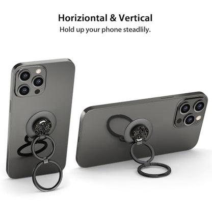 Phone Grip, Phone Ring Holder Finger Kickstand, Foldable & Adjustable Double Metal Cell Phone Rings Gripper Stand for iPhone Samsung &Other Phones - Sparkle Black - color: Sparkle Black