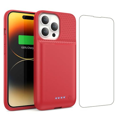 Battery Case for iPhone 13/13Pro/14,7500mah Ultra-Slim Protective Charging Case, Portable Rechargeable Expandable Battery Charger Cover Compatible with iPhone 13/13Pro/14 (6.1 Inch)-Red - color: Red