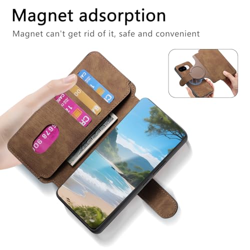 2 in 1 Detachable Wallet Case for Google Pixel 10a CMG Brown | PU Leather Magnetic Flip Folio Case with RFID Blocking Card Holder, Credit Card Slots Kickstand, Shockproof Protective Cover - color: Brown, size: Google Pixel 10a