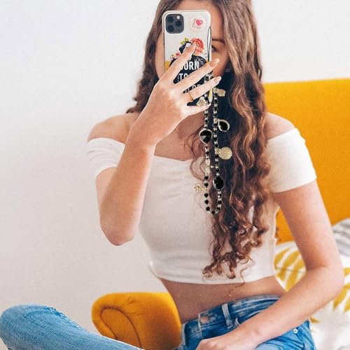 Phone Wrist Strap, Beaded Phone Charms, Cute Cellphone Lanyard Chain Strap Compatible for iPhone 16 15 14 13 12, Smartphones, Black Heart - color: Black