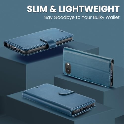 FLIPALM Card Holder Wallet Case for iphone 17e, Blue | Card Holder, RFID Blocking, PU Leather Folio Flip, Kickstand, Protective Shockproof Cover - color: Blue