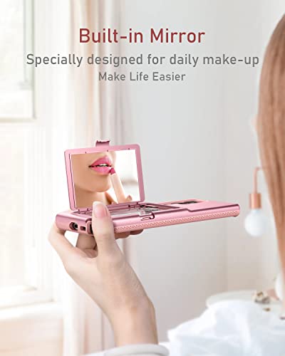 WeLoveCase for Samsung Galaxy S22 Ultra Wallet Case with Credit Card Holder & Hidden Mirror, All-Round Protection Shockproof Phone Cover Designed for Samsung Galaxy S22 Ultra, 6.8 Inch Rose Gold - color: Rose Gold