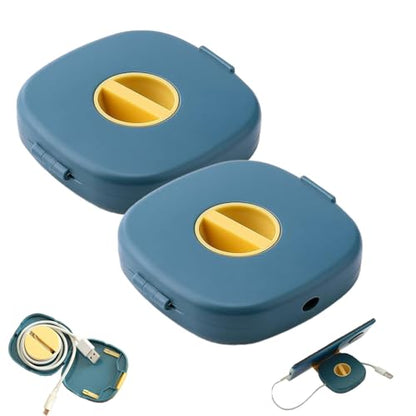 2 in 1 Cable Winder with Phone Stand, Durable Cable Organizer and Charging Stand, Portable Charging Cables Protective Case, for USB, Earphones (2BLUE) - color: 2BLUE