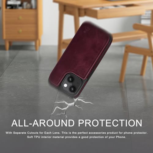 DJDUCK Designed for iPhone 15 Case Wallet with Card Holder, [Magnetic Clasp Cover] [RFID Blocking Leather Protection] Shockproof Women Men Cases 6.1 Inch for Apple 15 Wine Red - color: Wine Red
