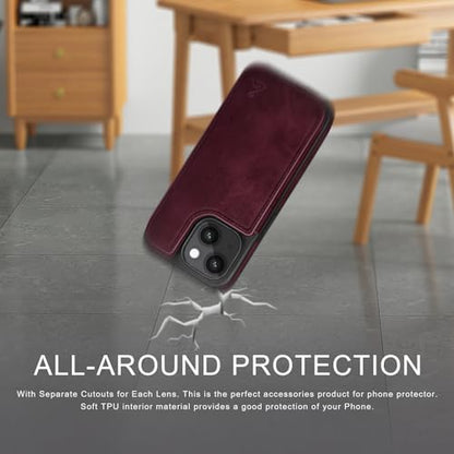 DJDUCK Designed for iPhone 15 Case Wallet with Card Holder, [Magnetic Clasp Cover] [RFID Blocking Leather Protection] Shockproof Women Men Cases 6.1 Inch for Apple 15 Wine Red - color: Wine Red