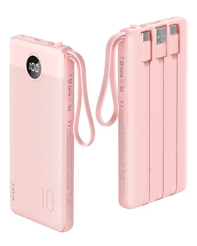 VRURC 22.5W 10000mAh Fast Charging Power Bank Built‑in 4 Cables - color: Pink