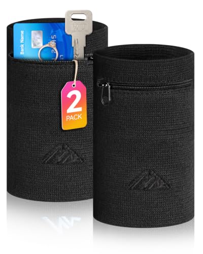 NEWZILL Wrist Wallet Wristband with Zipper for Men & Women, Cotton - color: Black, size: Large