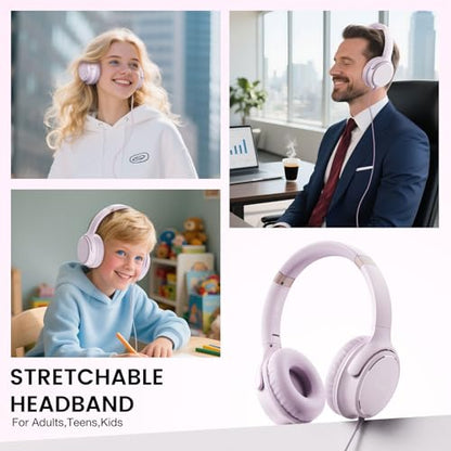 USB C Wired Over-Ear Headphones with Microphone - color: Pink