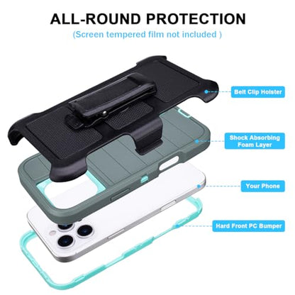 for iPhone 16 Pro Phone Case with Belt Clip 3 Layers of Sturdy | Holster Military Grade Shockproof ProProtective Cases Heavy Duty Phone Cases iPhone 16 Pro Case 6.3 Inch (Dark Green) - color: Dark Green