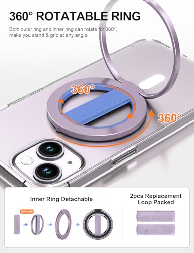 EWA MagOne Ultra for Magsafe Phone Grip Kickstand [Replaceable Elastic Finger Loop], Mag Safe Ring Holder Stand, Two-Sided Magnetic Phone Accessories for iPhone 17,16,15,14,13,12 Pro/Max/Plus-Purple - color: Purple