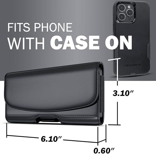 Cell Phone Belt Holder with Clip, Holster for Men, Premium Cellphone Pouch Case for iPhone 17, 16e, 16, 15, 14, 13, 12, 11 & Pro Models, (Fits with Otterbox Commuter Case on), Black - size: Standard iPhone