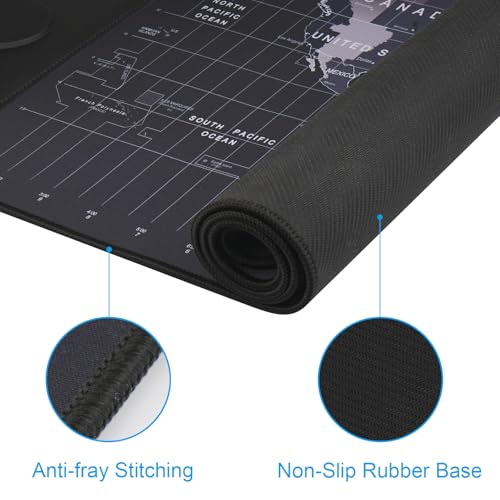 VOVIPO Wireless Charging Mouse Pad 15W, Waterproof Gaming Mousepad with Ultra-Smooth Surface, Non-Slip Base, XXL Large Desk Mat 90 x 40cm,Black World Map Computer Desk Pad for MacBook, PC, Laptop - color: World Map