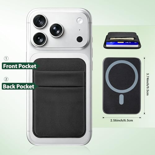 takyu Wallet Compatible with Magsafe, Stretchy Fabric 2600Gs Secure Magnetic Strength Minimalist Wallet Phone Credit Card Holder Compatible with iPhone 17 16 15 14 13 12 Magnet Case Black - color: Black